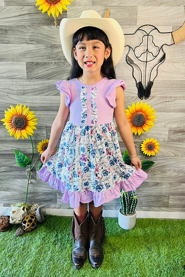 Purple floral little girls dress w/ruffle DLH1215-18 (A1S5)