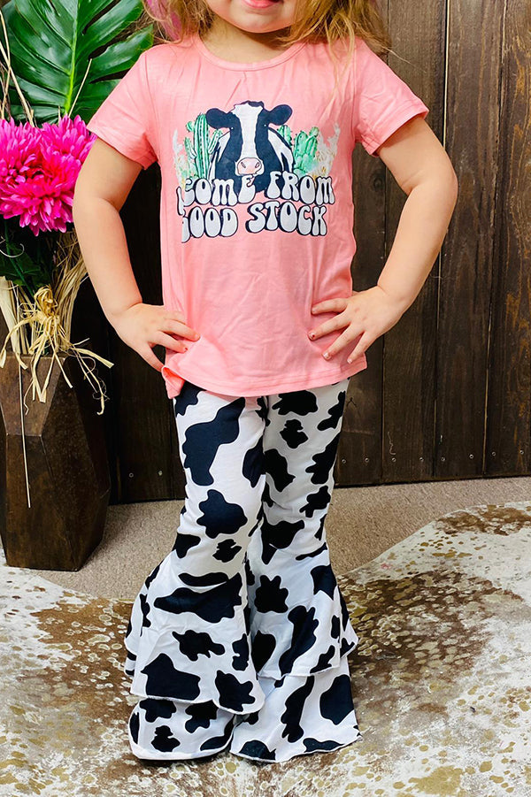 I COME FROM GOOD STOCK pink top cow bell bottom 2pc girls sets XCH0666-22H (A7S1)