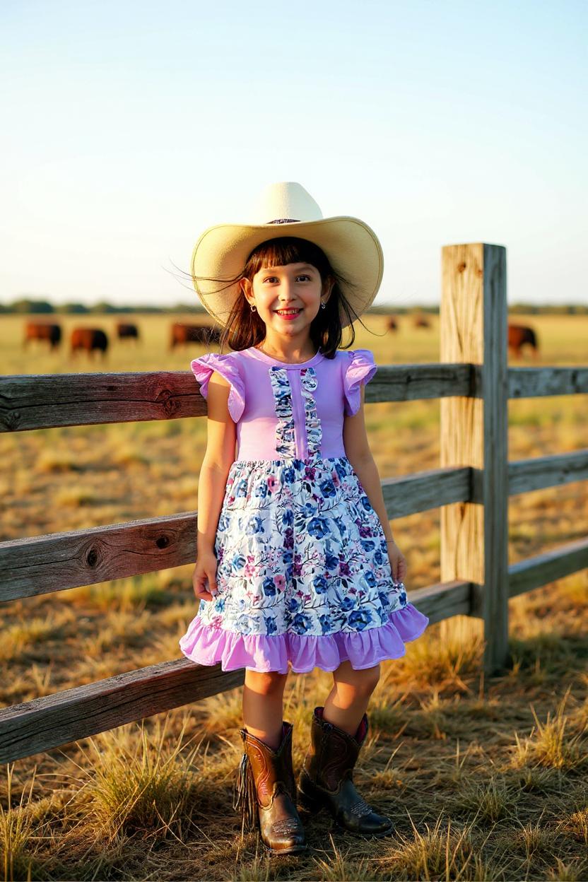 Purple floral little girls dress w/ruffle DLH1215-18 (A1S5)